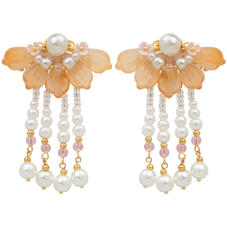 Children's Tassel Hairclips Hanfu-Style Hairpins Orange-Patterned Ancient-Style Hair Accessories