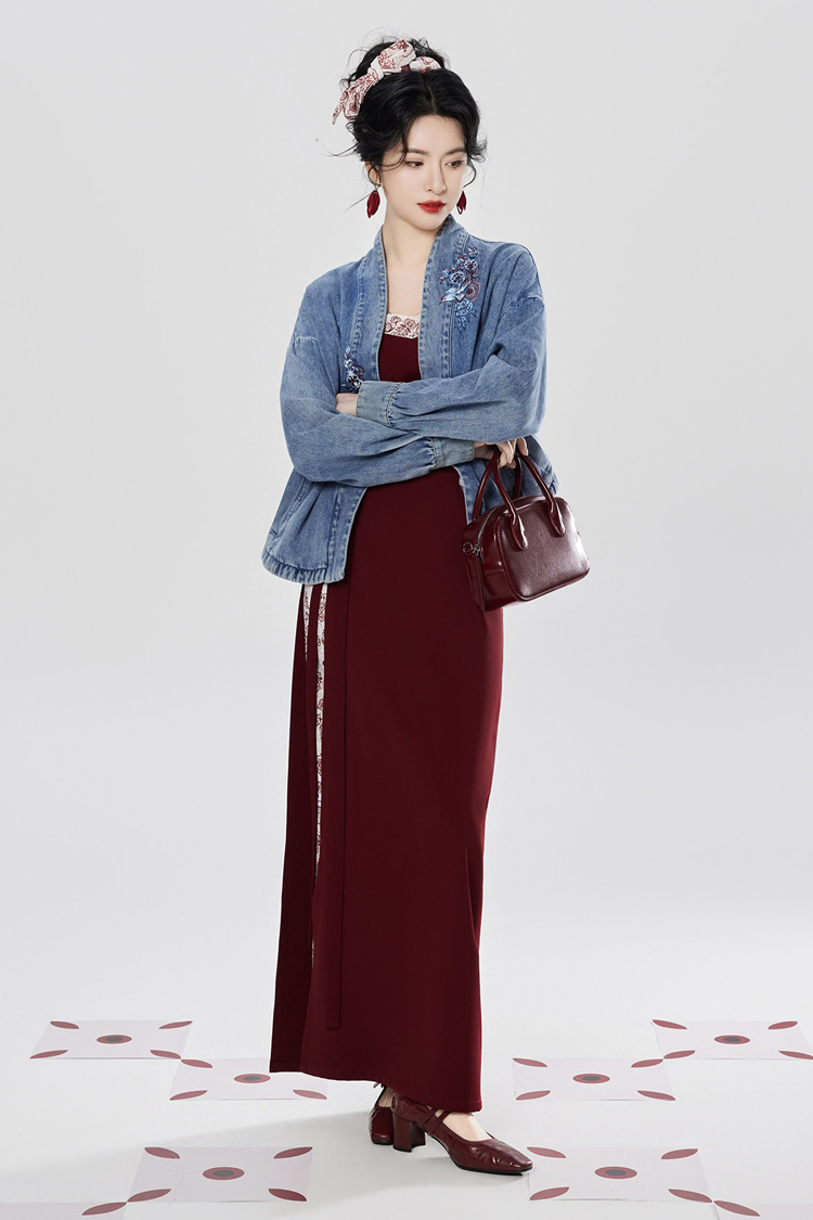 Fashion Hanfu Denim Jacket with Song Dynasty Aesthetic for Women Daily Wear