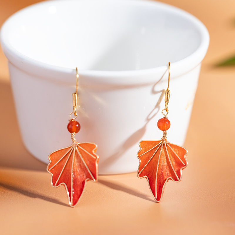 Handmade-Silk-Maple-Leaf-Shaped-Earrings-Intangible-Cultural-Heritage-Inspired-Hanfu-Accessories-1 Crimson Maple