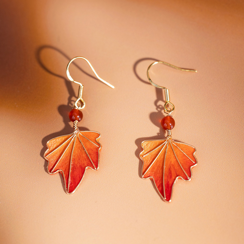 Handmade-Silk-Maple-Leaf-Shaped-Earrings-Intangible-Cultural-Heritage-Inspired-Hanfu-Accessories-3 Handmade Silk Maple Leaf-Shaped Earrings Intangible Cultural Heritage Inspired Hanfu Accessories