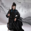 Men-Martial-Arts-Hanfu-Set-Black-Long-Round-Neck-Robe-2 Men Martial Arts Hanfu Set Black Long Round-Neck Robe
