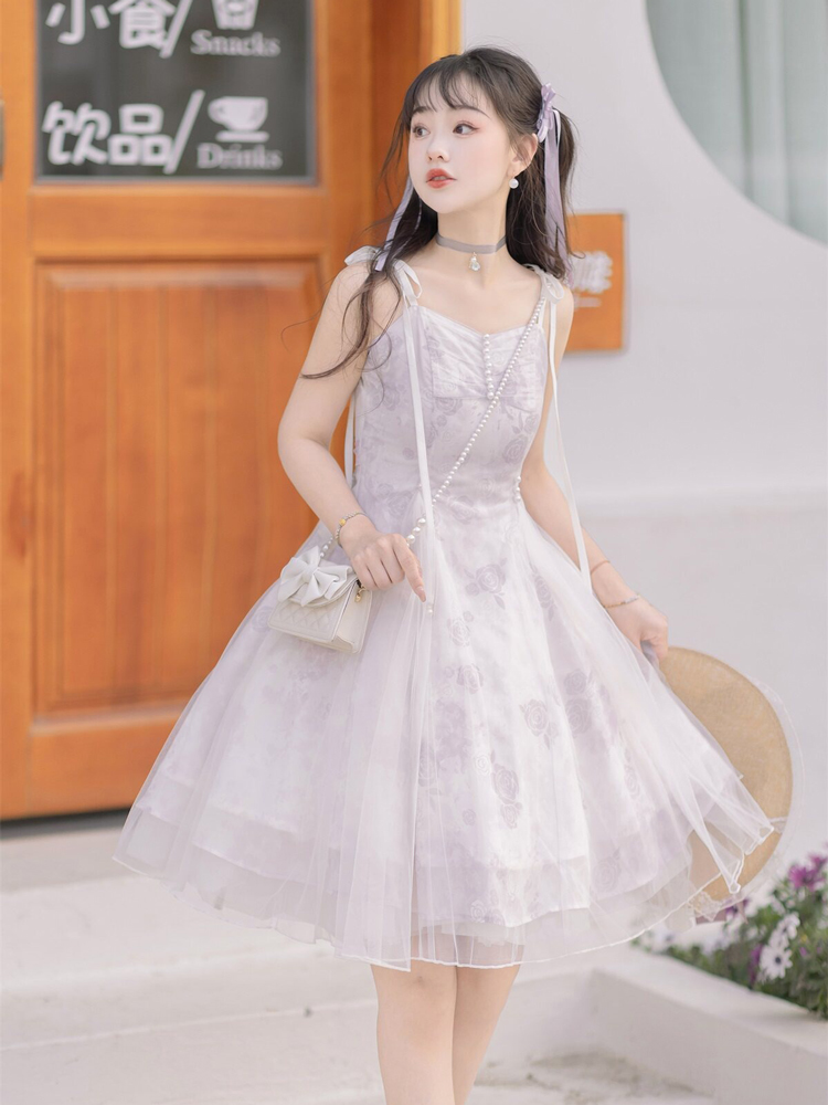 Modern Women Dress Purple Daily Short Dress Hanfu Elements