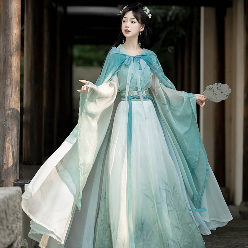 Spring-Women-Hanfu-Qiyao-Ruqun-Wuxia-Cape-1 Verdant Breeze