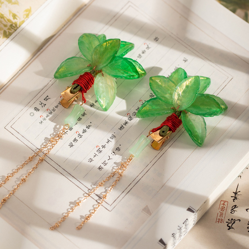 Women-Hanfu-Hair-Clip-Pomelo-Leaf-Fresh-Fringe-Hair-Accessory-1 Women Hanfu Hair Clip Pomelo Leaf Fresh Fringe Hair Accessory