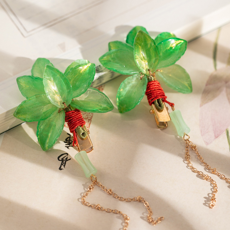 Women-Hanfu-Hair-Clip-Pomelo-Leaf-Fresh-Fringe-Hair-Accessory-2 Women Hanfu Hair Clip Pomelo Leaf Fresh Fringe Hair Accessory