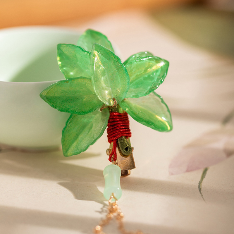 Women-Hanfu-Hair-Clip-Pomelo-Leaf-Fresh-Fringe-Hair-Accessory-3 Women Hanfu Hair Clip Pomelo Leaf Fresh Fringe Hair Accessory
