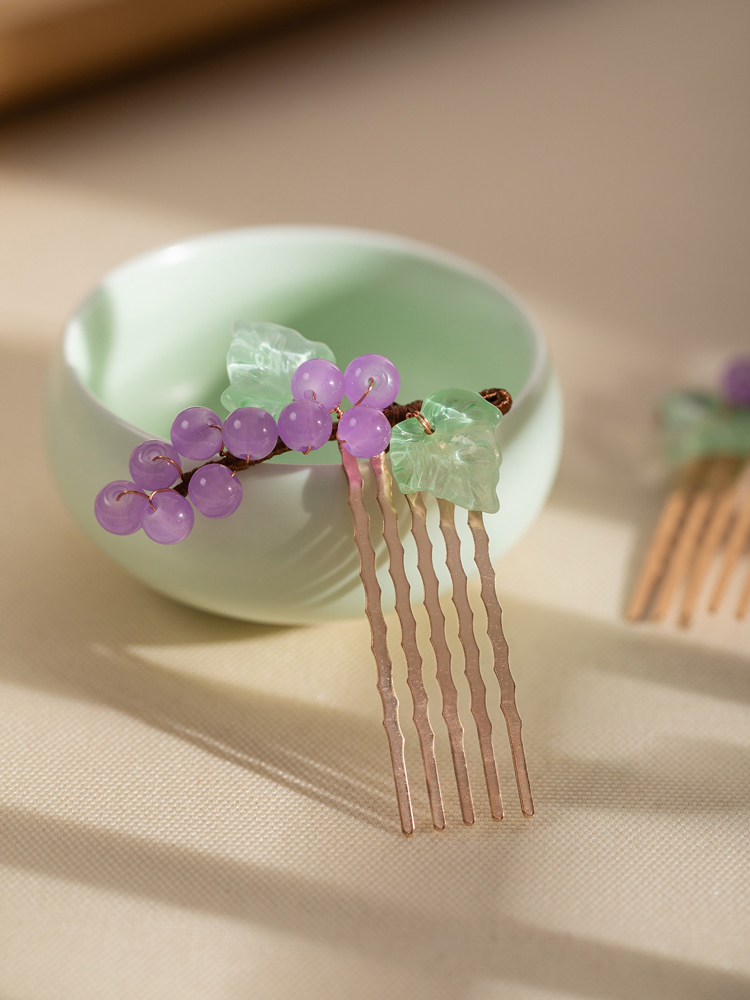Women Hanfu Hair Clip Simple Purple Grape Hair Accessory