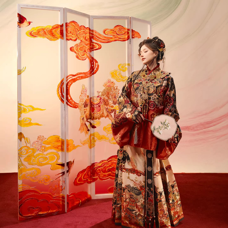 Women-Ming-DynastyHanfu-Noble-Mamian-Qun-Ensemble-for-Horse-Year-1 Women Ming Dynasty Hanfu Noble Mamian Qun Ensemble for Horse Year