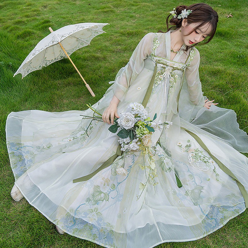 Women-Spring-Hanfu-Tang-Dynasty-Style-Qixiong-Shanqun-Casual-Cute-Set-1 Women Spring Hanfu Tang Dynasty Style Qixiong Shanqun Casual Cute Set