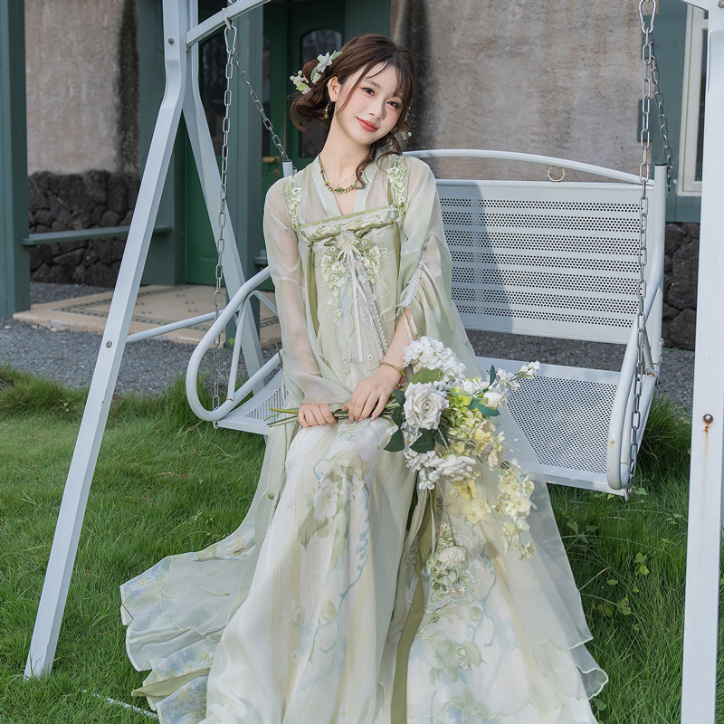 Women-Spring-Hanfu-Tang-Dynasty-Style-Qixiong-Shanqun-Casual-Cute-Set-2 Women Spring Hanfu Tang Dynasty Style Qixiong Shanqun Casual Cute Set