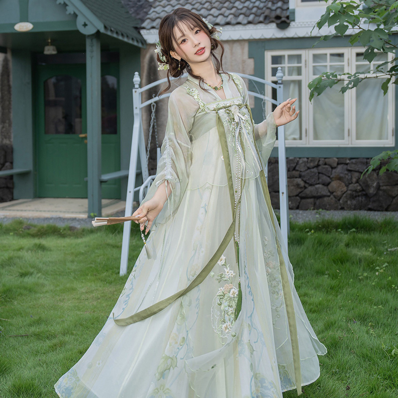 Women-Spring-Hanfu-Tang-Dynasty-Style-Qixiong-Shanqun-Casual-Cute-Set-3 Women Spring Hanfu Tang Dynasty Style Qixiong Shanqun Casual Cute Set