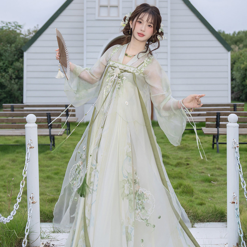 Women-Spring-Hanfu-Tang-Dynasty-Style-Qixiong-Shanqun-Casual-Cute-Set-4 Women Spring Hanfu Tang Dynasty Style Qixiong Shanqun Casual Cute Set