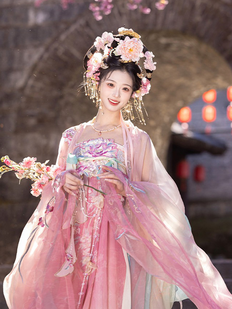 Women Summer Tang Dynasty Hanfu Qixiong Shanqun Pink Cute Set