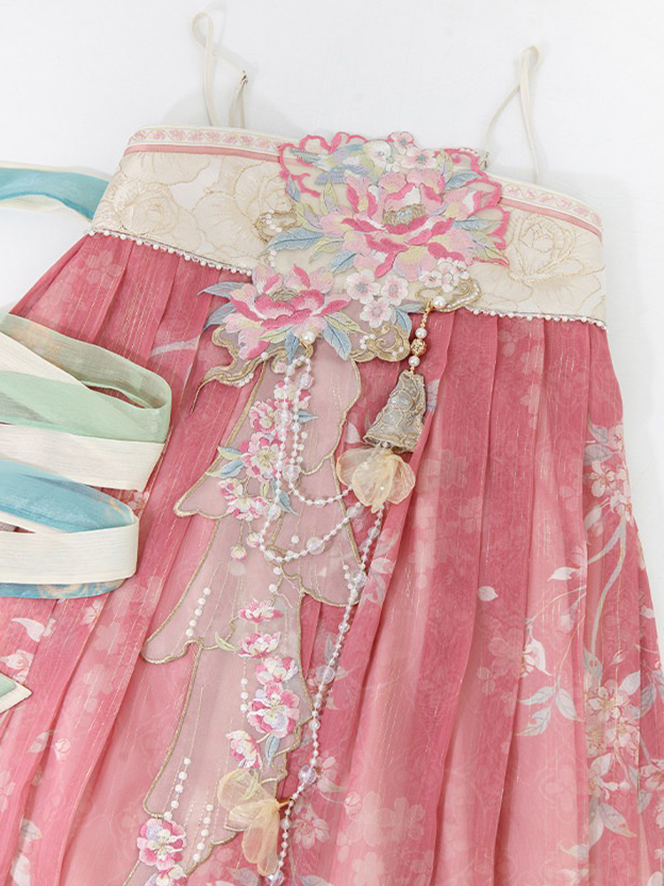 Women Summer Tang Dynasty Hanfu Qixiong Shanqun Pink Cute Set
