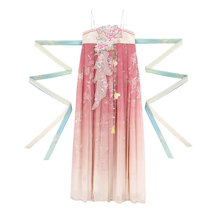 Women Summer Tang Dynasty Hanfu Qixiong Shanqun Pink Cute Set