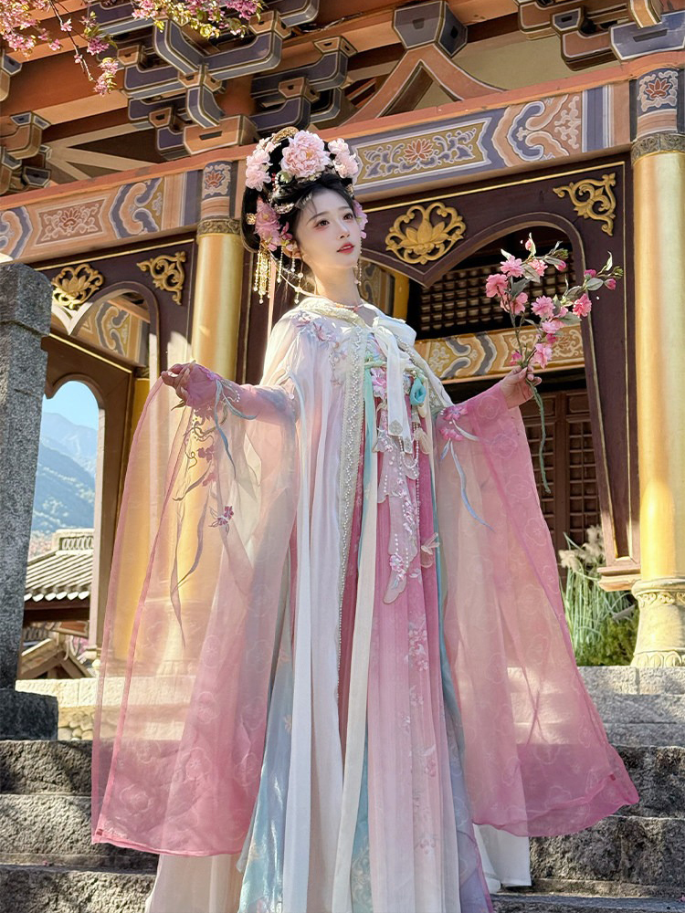 Women Summer Tang Dynasty Hanfu Qixiong Shanqun Pink Cute Set