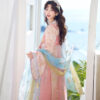 Women Tang Dynasty Hanfu Qixiong Shanqun Pink Iridescent Set