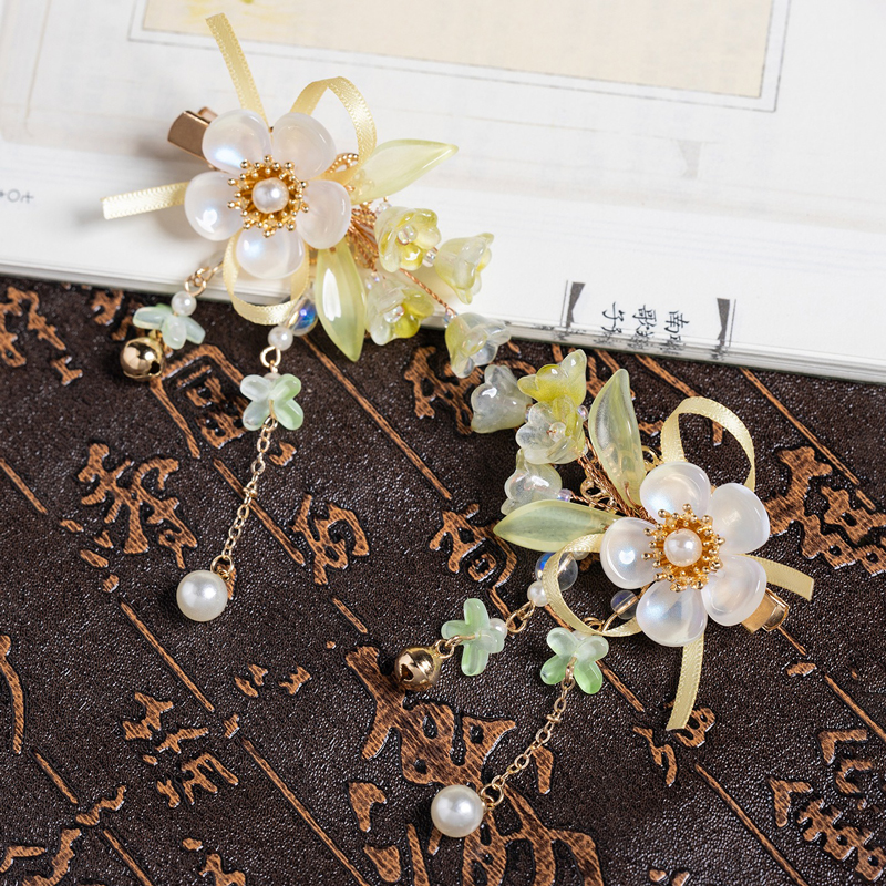 Children-Hanfu-Accessories-Green-Lily-of-the-Valley-Flower-Matching-Clips-for-Girls-Classical-Accessories-3 Children Hanfu Accessories Green Lily of the Valley Flower Matching Clips for Girls Classical Accessories