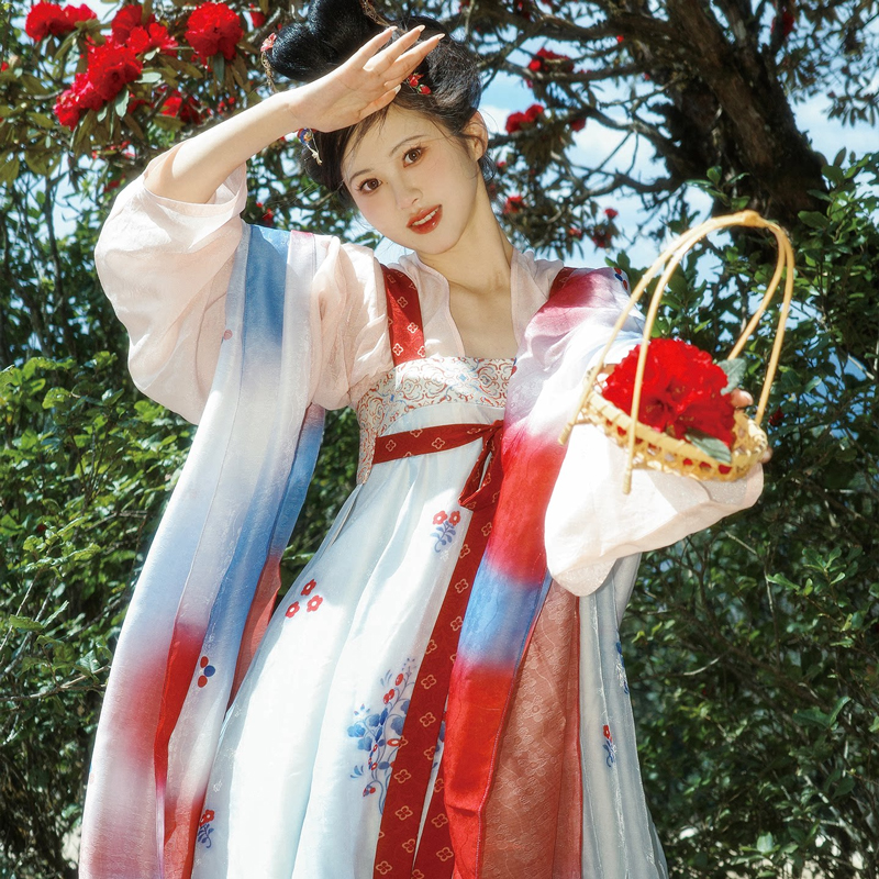 Classic-Tang-Dynasty-Spring-Red-Hanfu-Set-in-Tencel-1 Classic Tang Dynasty Spring Red Hanfu Set in Tencel