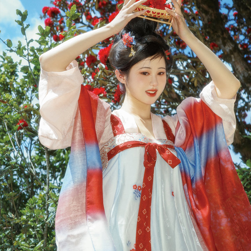 Classic-Tang-Dynasty-Spring-Red-Hanfu-Set-in-Tencel-2 Classic Tang Dynasty Spring Red Hanfu Set in Tencel