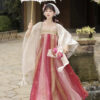 New-Tang-Style-Hanfu-Women-Qixiong-Shanqun-Casual-Fresh-Versatile-Spring-Summer-Set-2 Rosy Escape