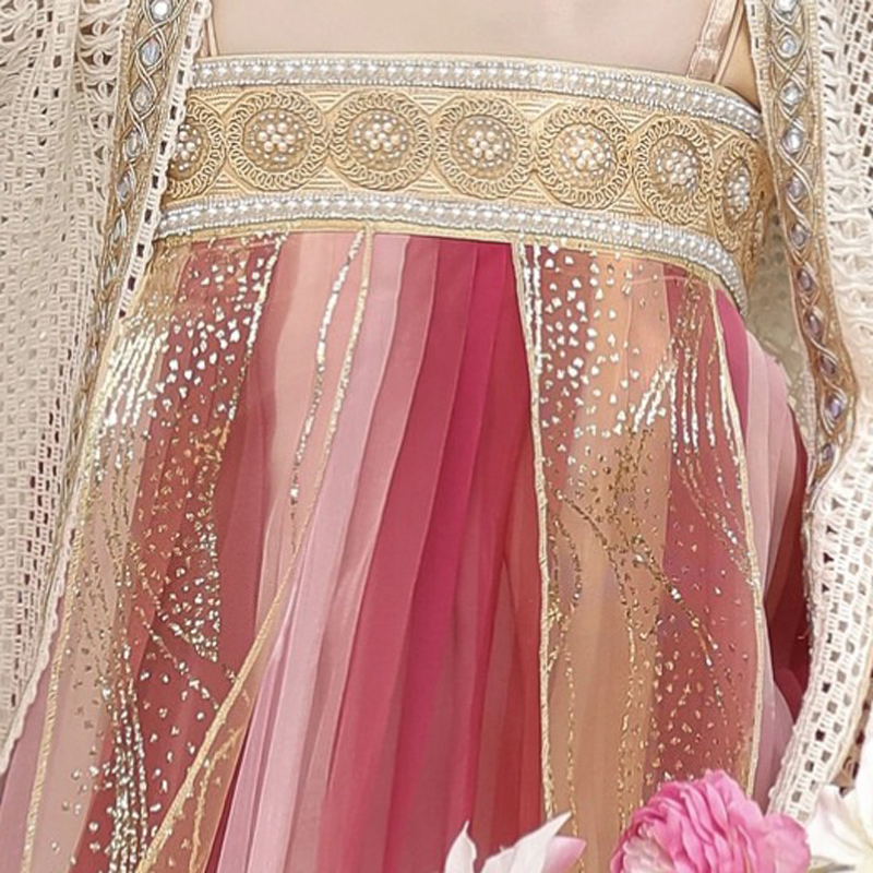 New-Tang-Style-Hanfu-Women-Qixiong-Shanqun-Casual-Fresh-Versatile-Spring-Summer-Set-4 Rosy Escape