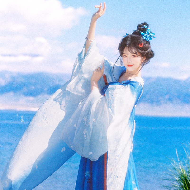 Traditional-Tang-Dynasty-Women-Hanfu-in-the-Fa-Men-Si-Style-Blue-Color-Scheme-1 Traditional Tang Dynasty Women Hanfu in the Fa Men Si Style Blue Color Scheme