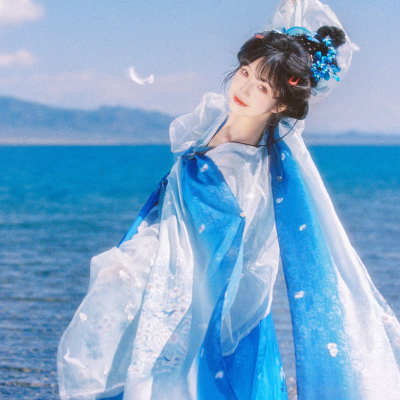 Traditional-Tang-Dynasty-Women-Hanfu-in-the-Fa-Men-Si-Style-Blue-Color-Scheme-2 Traditional Tang Dynasty Women Hanfu in the Fa Men Si Style Blue Color Scheme