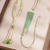 Women-Hanfu-Green-Long-Necklace-Ming-Dynasty-Style-Ying-Luo-1 Women Hanfu Green Long Necklace Ming Dynasty Style Ying Luo