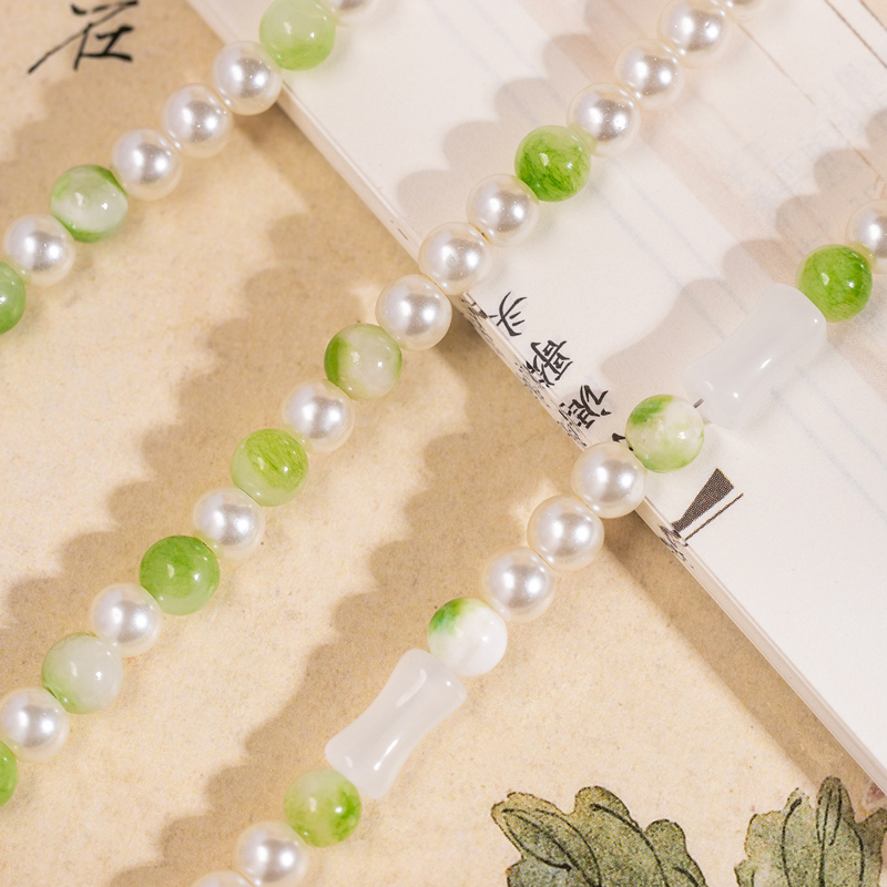 Women-Hanfu-Green-Long-Necklace-Ming-Dynasty-Style-Ying-Luo-4 Women Hanfu Green Long Necklace Ming Dynasty Style Ying Luo
