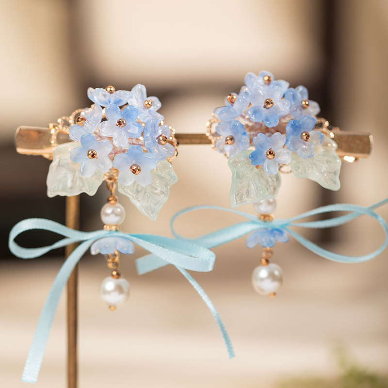 Women-Hanfu-Hair-Clips-Blue-Cherry-Blossom-PairQipao-Accessories-4 Women Hanfu Hair Clips Blue Cherry Blossom PairQipao Accessories