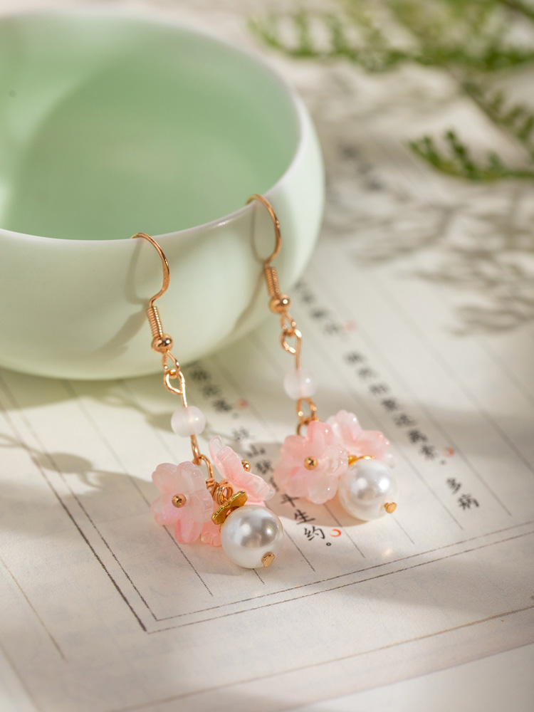 Women Hanfu-Style Osmanthus Tassel Earrings Vintage Accessories 