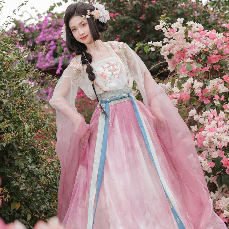 Women-Qiyao-Hanfu-Set-Spring-Pink-Casual-Wear-1 Women Qiyao Hanfu Set Spring Pink Casual Song Dynasty Wear