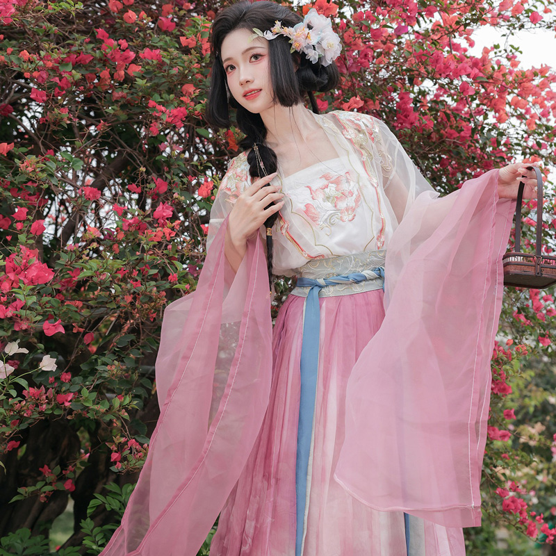 Women-Qiyao-Hanfu-Set-Spring-Pink-Casual-Wear-2 Women Qiyao Hanfu Set Spring Pink Casual Song Dynasty Wear