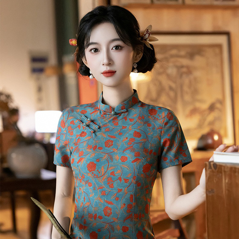 Women-Short-Qipao-Summer-Short-Sleeve-Casual-Dress-2 Women Short Qipao Summer Short-Sleeve Casual Dress