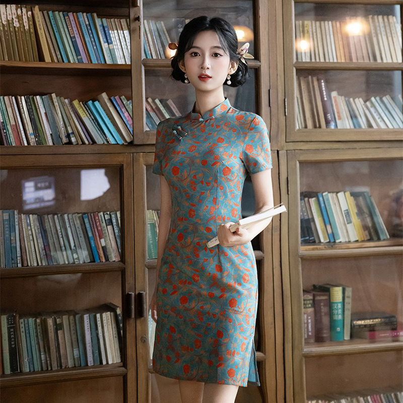 Women-Short-Qipao-Summer-Short-Sleeve-Casual-Dress-4 Women Short Qipao Summer Short-Sleeve Casual Dress