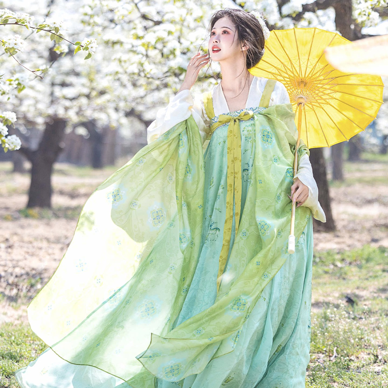 Women-Spring-Green-Tang-Dynasty-Qixiong-Shanqun-Hanfu-Set-1 Women Spring Green Tang Dynasty Qixiong Shanqun Hanfu Set