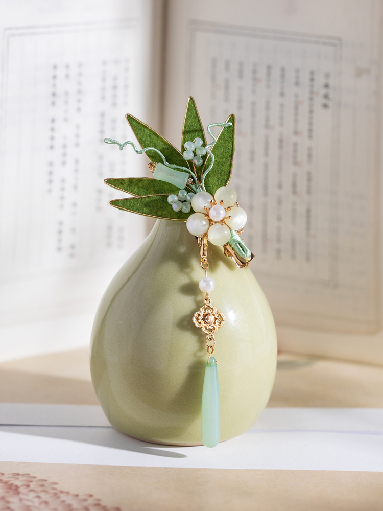 Bamboo Leaf Hair Clips Hanfu Velvet Hair Accessories Retro for Look