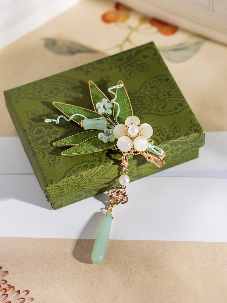 Bamboo Leaf Hair Clips Hanfu Velvet Hair Accessories Retro for Look