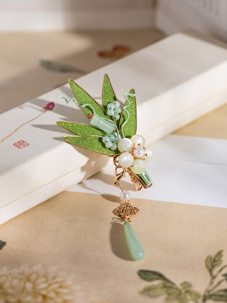 Bamboo Leaf Hair Clips Hanfu Velvet Hair Accessories Retro for Look