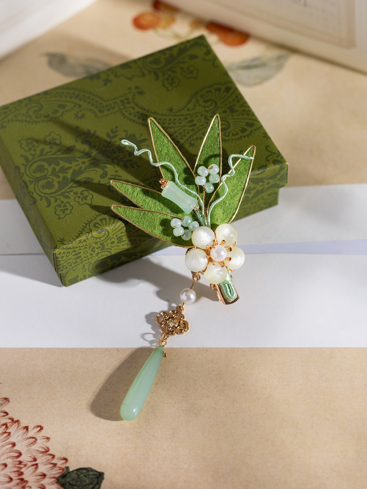 Bamboo Leaf Hair Clips Hanfu Velvet Hair Accessories Retro for Look