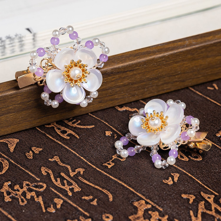 Classic Children Hanfu Hair Clip Purple Floral Hair Accessory