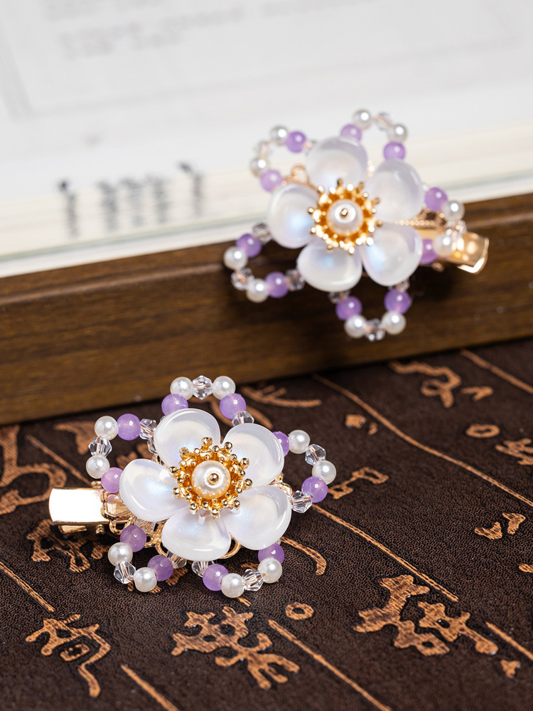 Classic Children Hanfu Hair Clip Purple Floral Hair Accessory