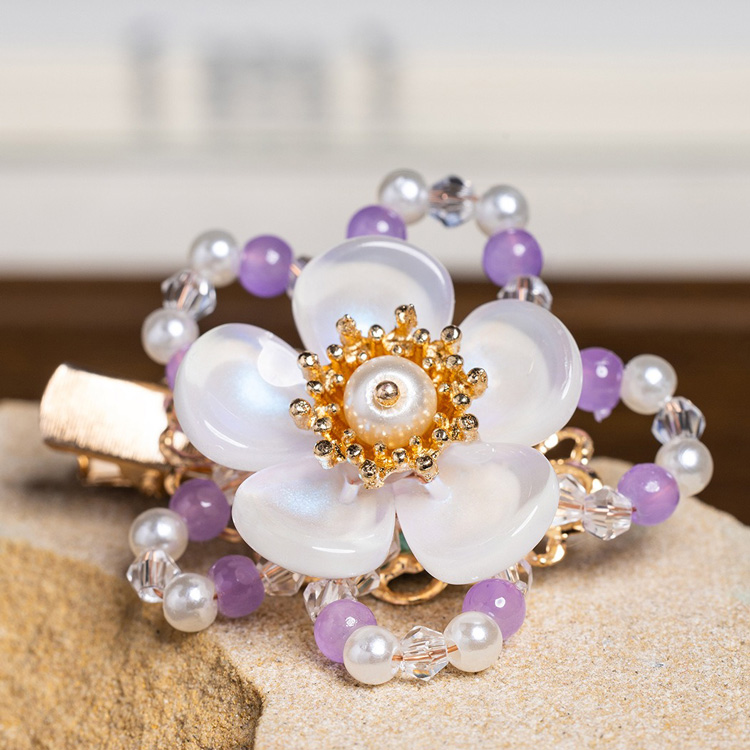 Classic Children Hanfu Hair Clip Purple Floral Hair Accessory