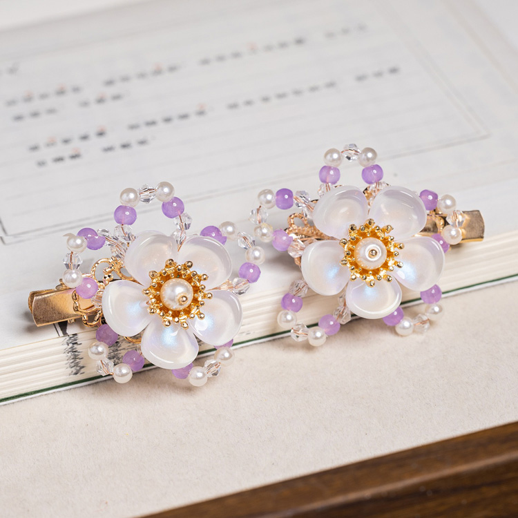 Classic Children Hanfu Hair Clip Purple Floral Hair Accessory