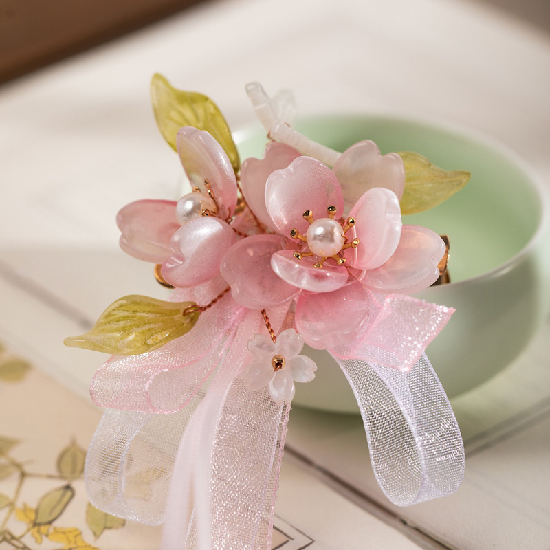 Cute-Children-Hanfu-Headwear-Cherry-Blossom-Hair-Clips-and-Spring-Themed-Ribbon-Hair-Accessories-3 Cute Children Hanfu Headwear Cherry Blossom Hair Clips and Spring-Themed Ribbon Hair Accessories