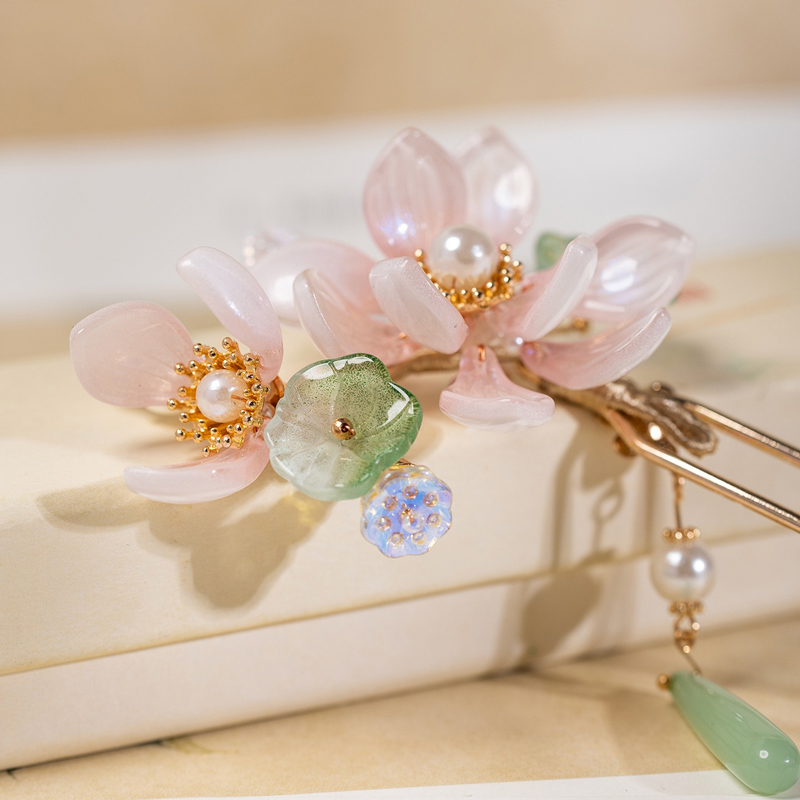Hanfu-Hair-Accessory-Pink-Lotus-Flower-for-Summer-Outfits-2 Hanfu Hair Accessory Pink Lotus Flower for Summer Outfits