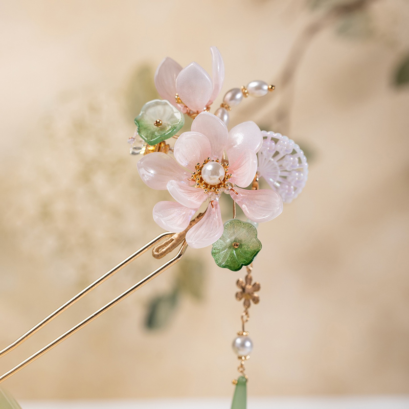 Hanfu-Hair-Accessory-Pink-Lotus-Flower-for-Summer-Outfits-4 Hanfu Hair Accessory Pink Lotus Flower for Summer Outfits