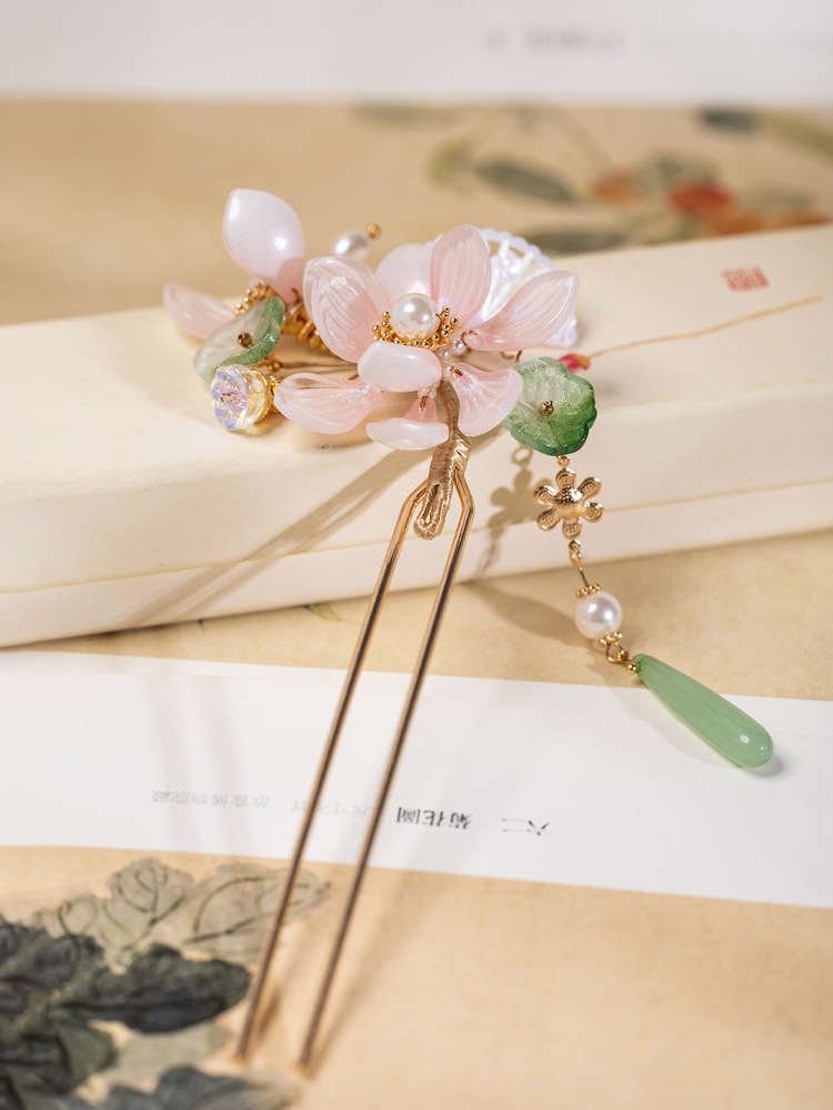 Hanfu Hair Accessory Pink Lotus Flower for Summer Outfits