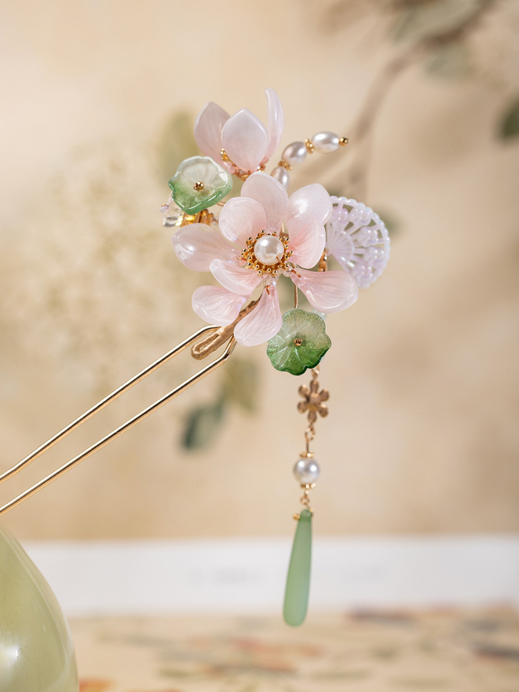 Hanfu Hair Accessory Pink Lotus Flower for Summer Outfits
